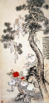 中国 Painting - 中国の伝統的なリダンハイマツと花